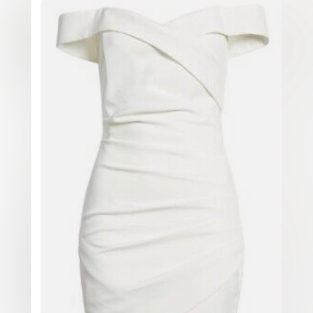 LAVISH ALICE White Off the Shoulder Wrap Ruched Mini Dress